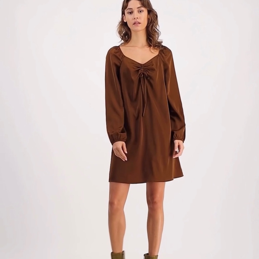 Chic Brown Long Sleeve Mini Dress